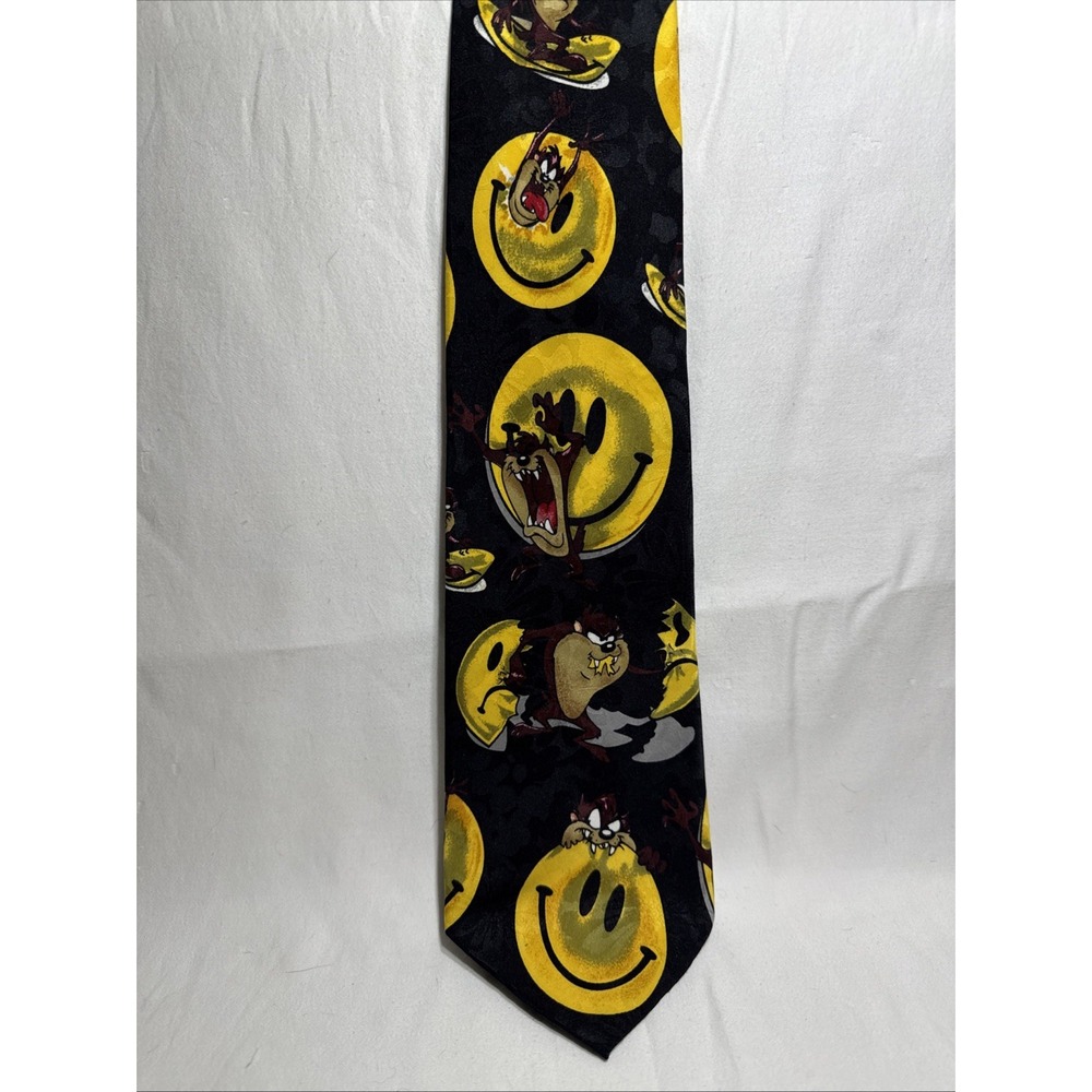 Vintage Tasmanian Devil and Smiley‎ Face Looney Tunes Mania Tie 1996 Taz Necktie